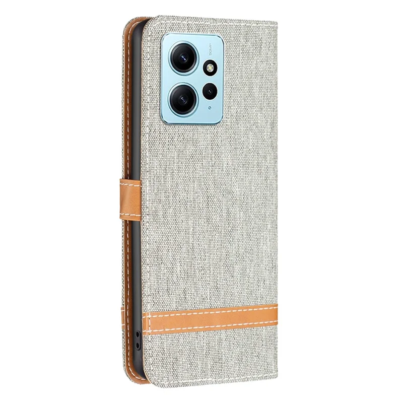 For Xiaomi Redmi Note 12 4G Jeans Cloth Splicing PU Leather Phone Cover Phone Case with Stand Wallet - Grey