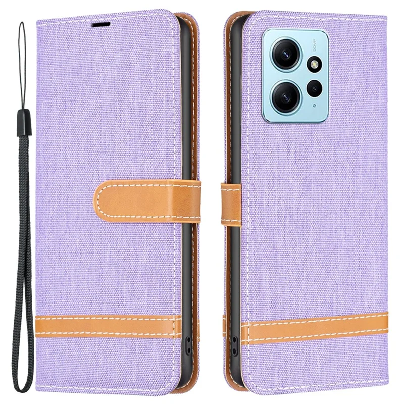 For Xiaomi Redmi Note 12 4G Jeans Cloth Splicing PU Leather Phone Cover Phone Case with Stand Wallet - Purple
