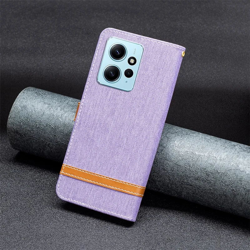 For Xiaomi Redmi Note 12 4G Jeans Cloth Splicing PU Leather Phone Cover Phone Case with Stand Wallet - Purple