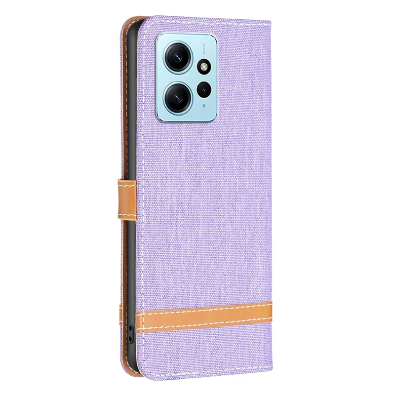 For Xiaomi Redmi Note 12 4G Jeans Cloth Splicing PU Leather Phone Cover Phone Case with Stand Wallet - Purple