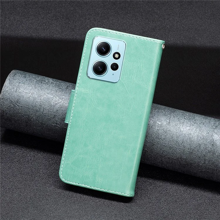 Geldbörse Ständer Hülle für Xiaomi Redmi Note 12 4G Schmetterling geprägtes Leder Handyhülle mit Riemen - Grün