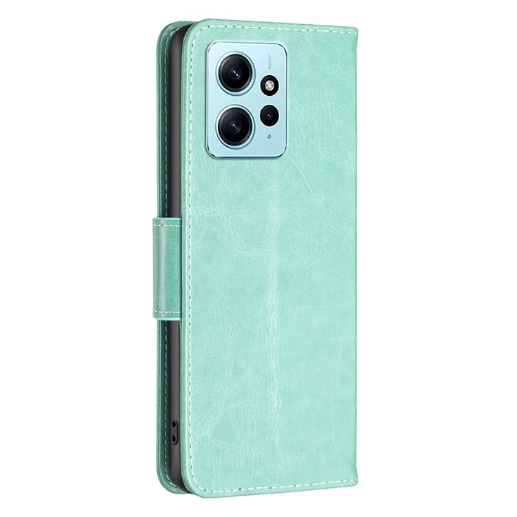 Geldbörse Ständer Hülle für Xiaomi Redmi Note 12 4G Schmetterling geprägtes Leder Handyhülle mit Riemen - Grün