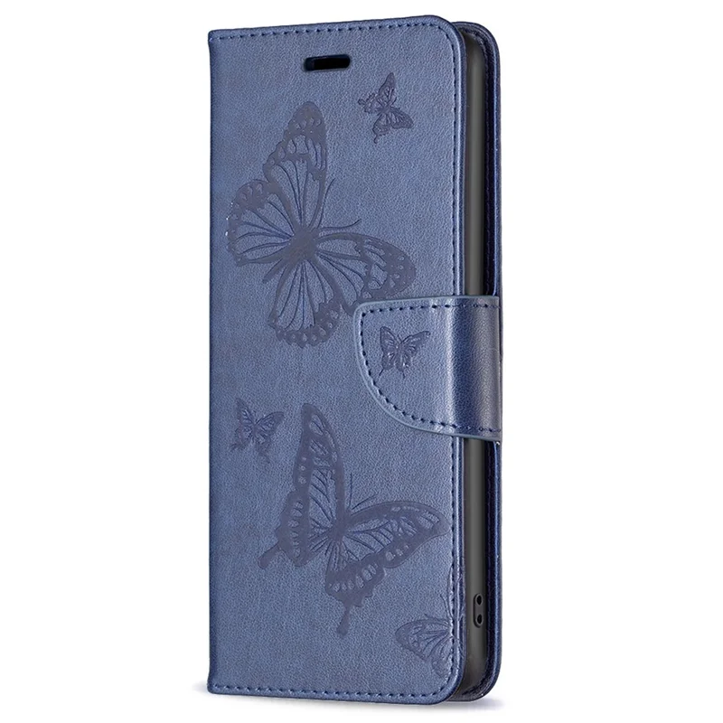 Wallet Stand Case for Xiaomi Redmi Note 12 4G Butterfly Imprinted Leather Phone Cover with Strap - Blue