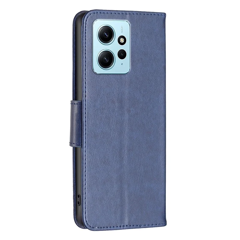 Wallet Stand Case for Xiaomi Redmi Note 12 4G Butterfly Imprinted Leather Phone Cover with Strap - Blue