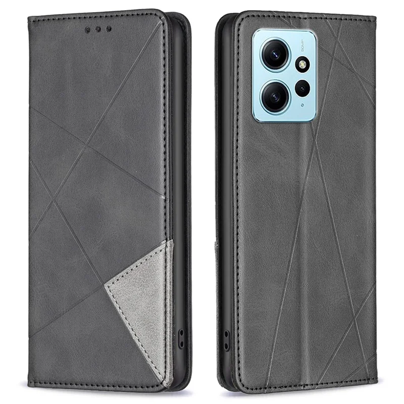 Telefon-Schutzhülle für Xiaomi Redmi Note 12 4G PU-Leder-Kartenfach Splicing Imprägnierung-Muster-Ständer-Abdeckung - Schwarz