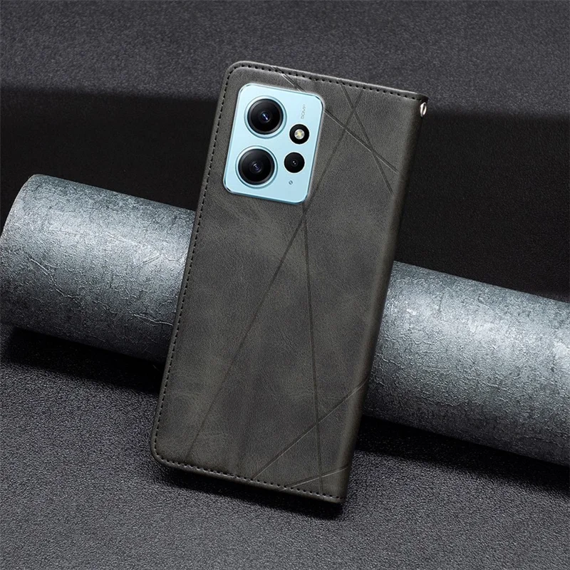 Telefon-Schutzhülle für Xiaomi Redmi Note 12 4G PU-Leder-Kartenfach Splicing Imprägnierung-Muster-Ständer-Abdeckung - Schwarz