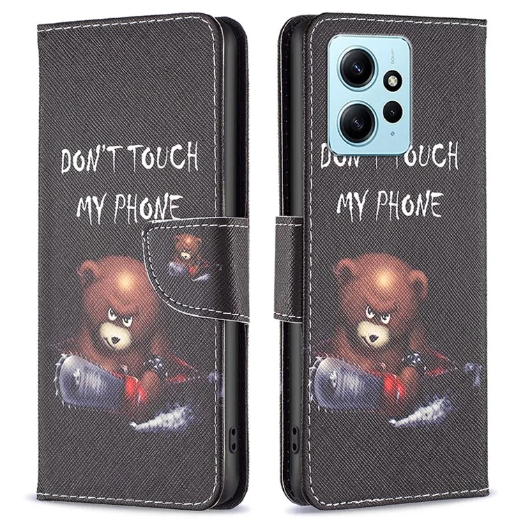 Pour Xiaomi Redmi Note 12 4G Anti-drop Pattern Printing Phone Case PU Leather Wallet Stand Cover - Bear