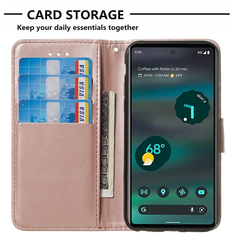 Funda para Smartphone B40 para Google Pixel 7a, Funda de Teléfono con Soporte de Billetera de Cuero PU+TPU - Oro Rosa