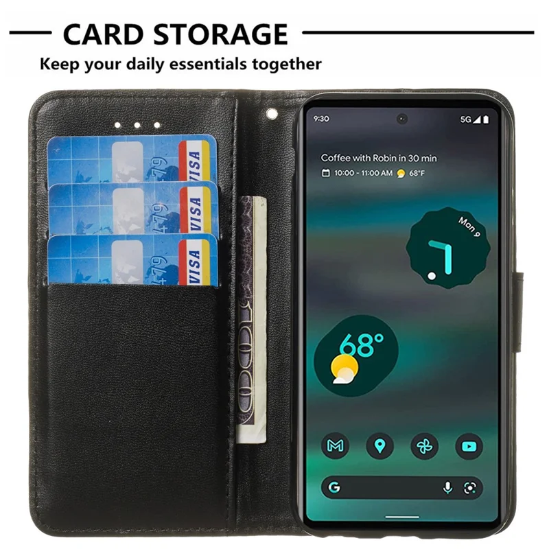 Чехол для смартфона B40 для Google Pixel 7a, чехол-книжка с подставкой, кожаный+TPU, черный