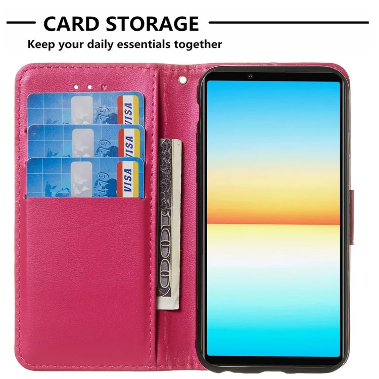 B40 For Sony Xperia 10 V Anti-Fingerprint Wallet Stand Phone Cover PU Leather Phone Case Shell - Rose