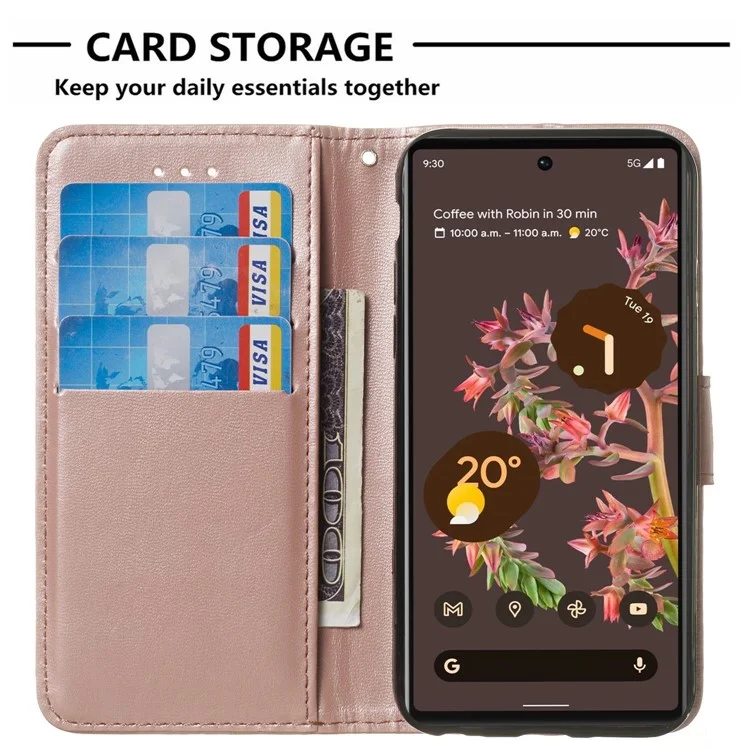 B40 For Google Pixel 6 Anti-Drop Wallet Phone Case PU Leather Magnetic Closure Phone Stand Cover - Rose Gold