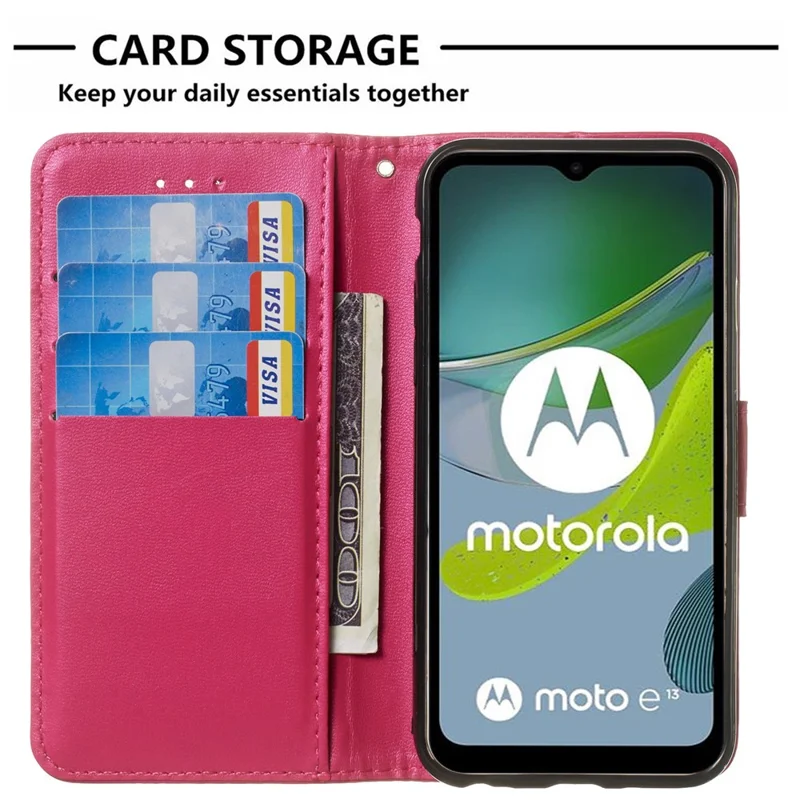 B40 For Motorola Moto E13 4G Wallet Smartphone Case Stand Phone Cover PU Leather+TPU Phone Shell - Rose
