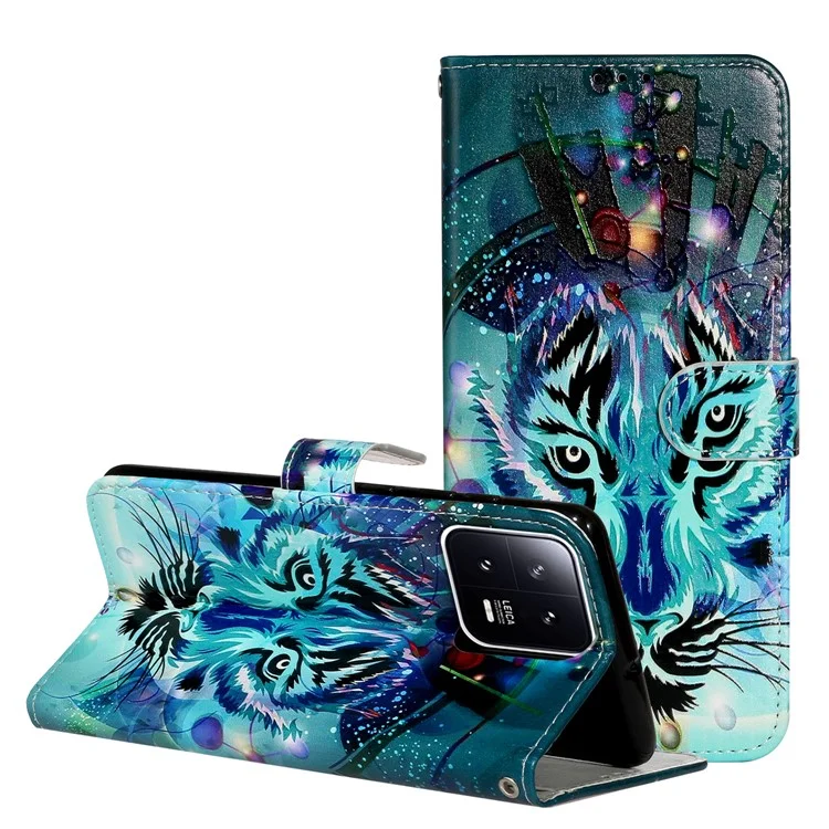 Para Xiaomi 13 Pro 5G PU Leather Pattern Printing Phone Case Stand Wallet Flip Cover with Strap - Wolf