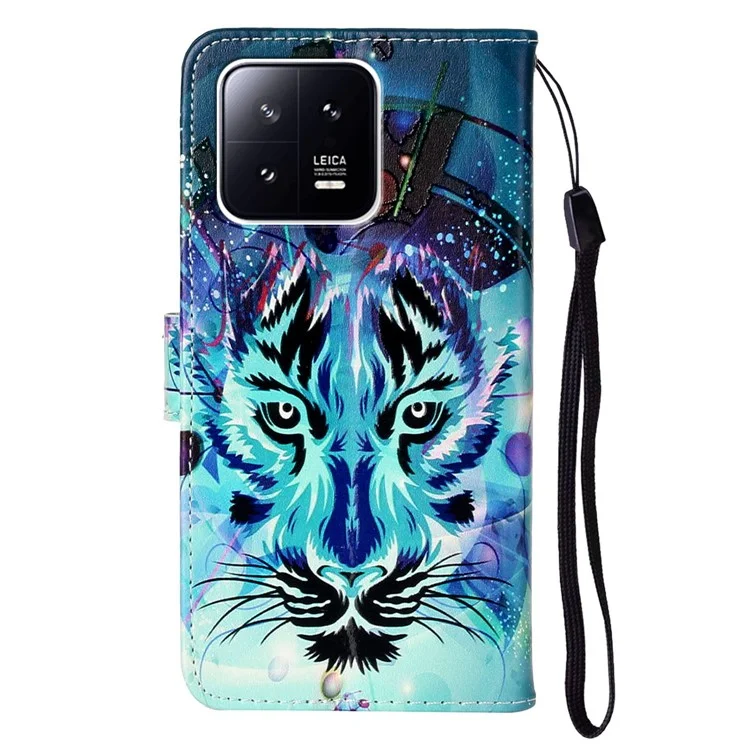 Para Xiaomi 13 Pro 5G PU Leather Pattern Printing Phone Case Stand Wallet Flip Cover with Strap - Wolf