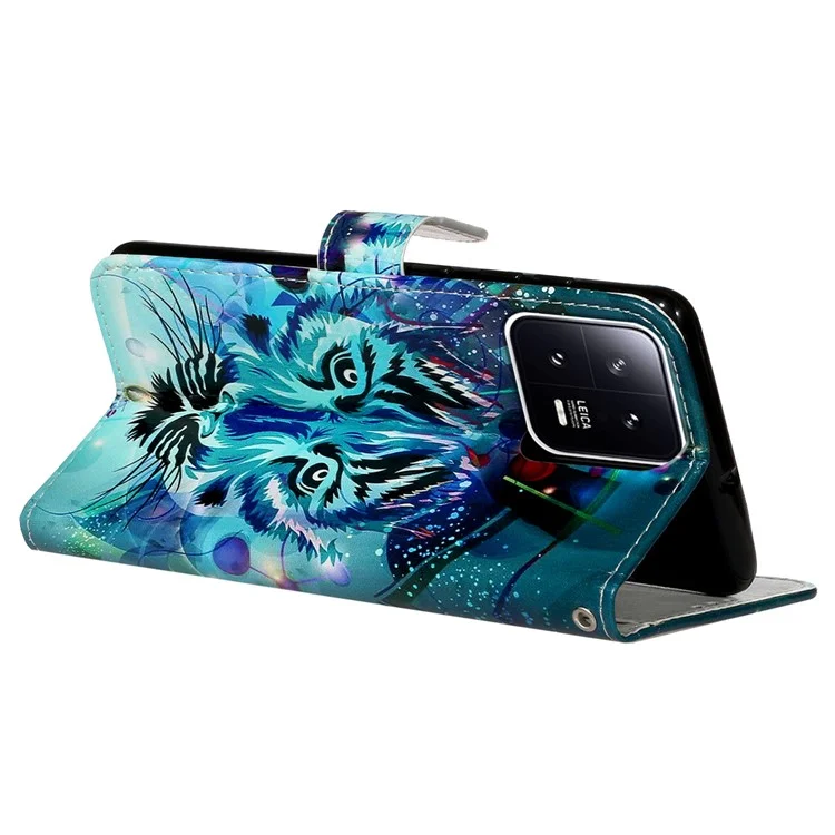 Para Xiaomi 13 Pro 5G PU Leather Pattern Printing Phone Case Stand Wallet Flip Cover with Strap - Wolf