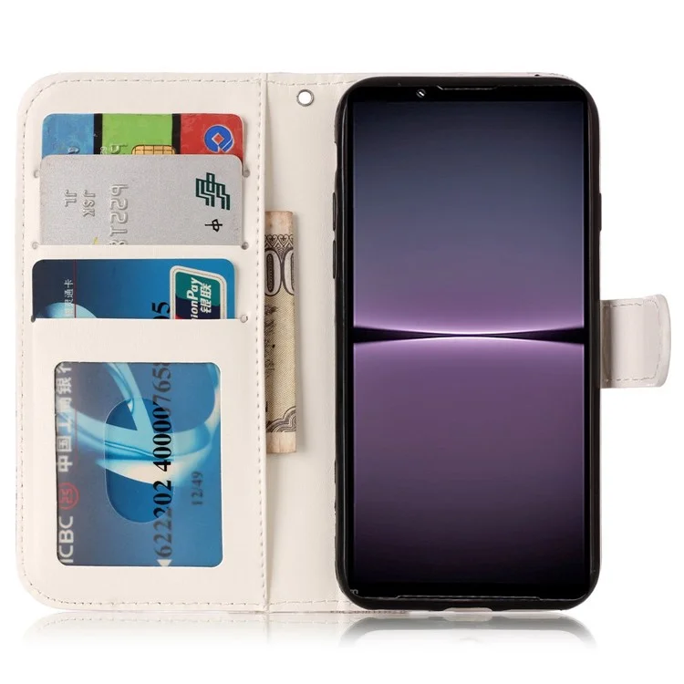 Para Sony Xperia 1 V Flip Wallet Phone Case Pattern Printing PU Leather Stand Protective Cover with Strap - Wolf