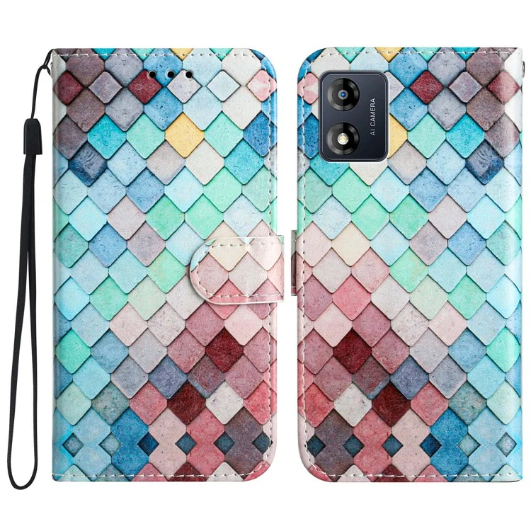 Für Motorola Moto E13 4G Muster Drucken PU Leder Telefon Brieftasche Hülle Ständer Abdeckung - Farbiges Gitter