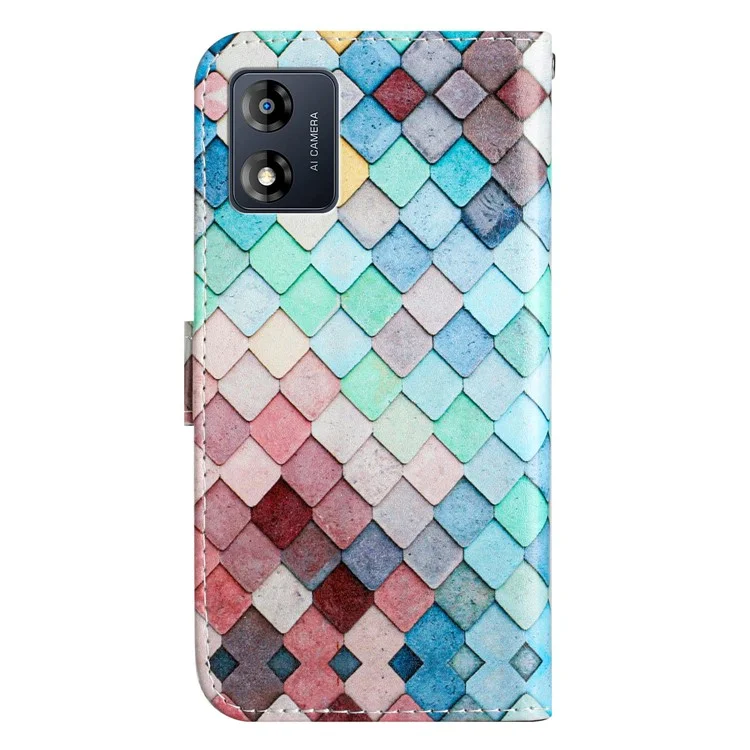 Für Motorola Moto E13 4G Muster Drucken PU Leder Telefon Brieftasche Hülle Ständer Abdeckung - Farbiges Gitter