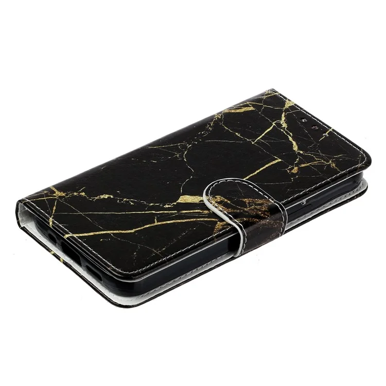 Wallet Phone Case for Google Pixel 7a Anti-Drop Shockproof Case Pattern Printing Leather Flip Cover - Black Gold Marble