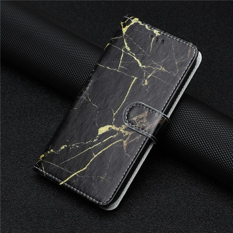 Wallet Phone Case for Google Pixel 7a Anti-Drop Shockproof Case Pattern Printing Leather Flip Cover - Black Gold Marble