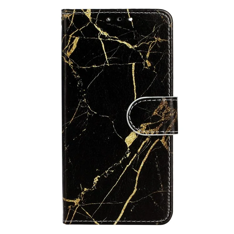 Wallet Phone Case for Google Pixel 7a Anti-Drop Shockproof Case Pattern Printing Leather Flip Cover - Black Gold Marble