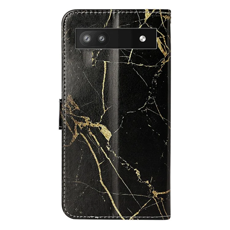 Wallet Phone Case for Google Pixel 7a Anti-Drop Shockproof Case Pattern Printing Leather Flip Cover - Black Gold Marble