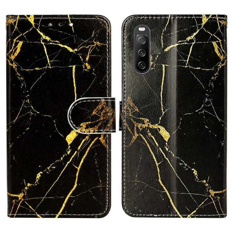 Wallet Phone Case for Sony Xperia 10 V Scratch-Proof Phone Shell Pattern Printing Leather Cover - Black Gold Marble