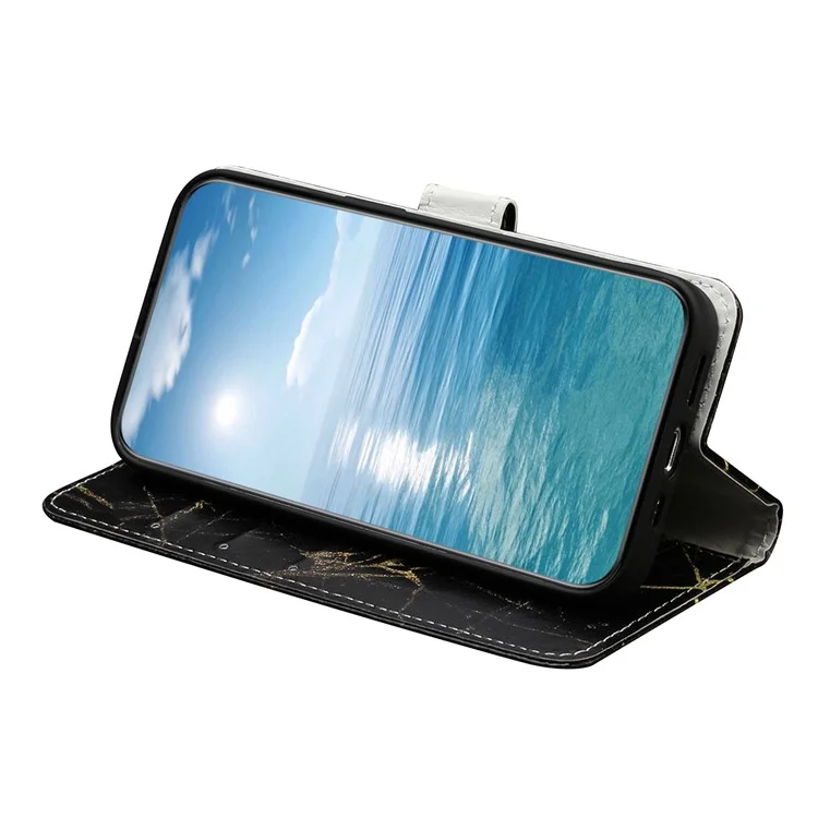 Wallet Phone Case for Sony Xperia 10 V Scratch-Proof Phone Shell Pattern Printing Leather Cover - Black Gold Marble