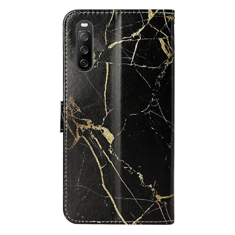Wallet Phone Case for Sony Xperia 10 V Scratch-Proof Phone Shell Pattern Printing Leather Cover - Black Gold Marble