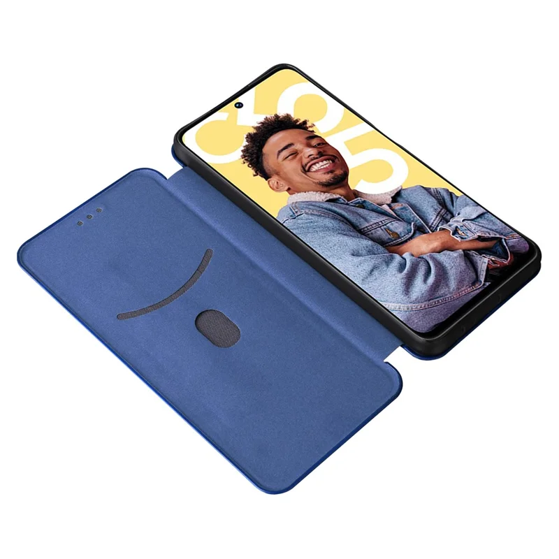 For Realme C55 Leather Stand Card Holder Phone Case Carbon Fiber Texture Phone Cover - Blue