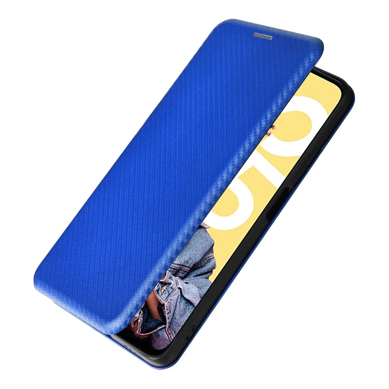 For Realme C55 Leather Stand Card Holder Phone Case Carbon Fiber Texture Phone Cover - Blue
