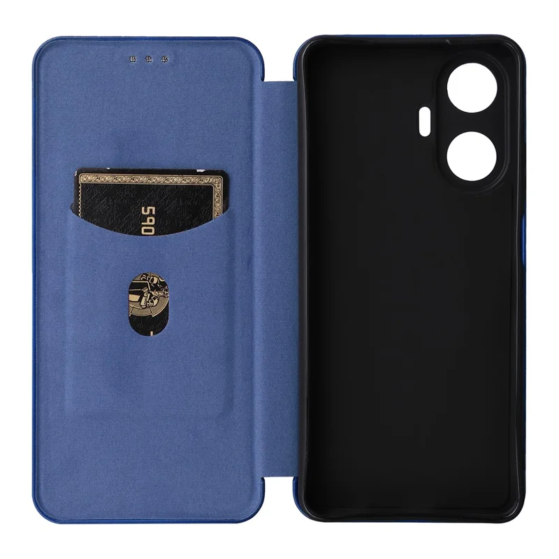 For Realme C55 Leather Stand Card Holder Phone Case Carbon Fiber Texture Phone Cover - Blue