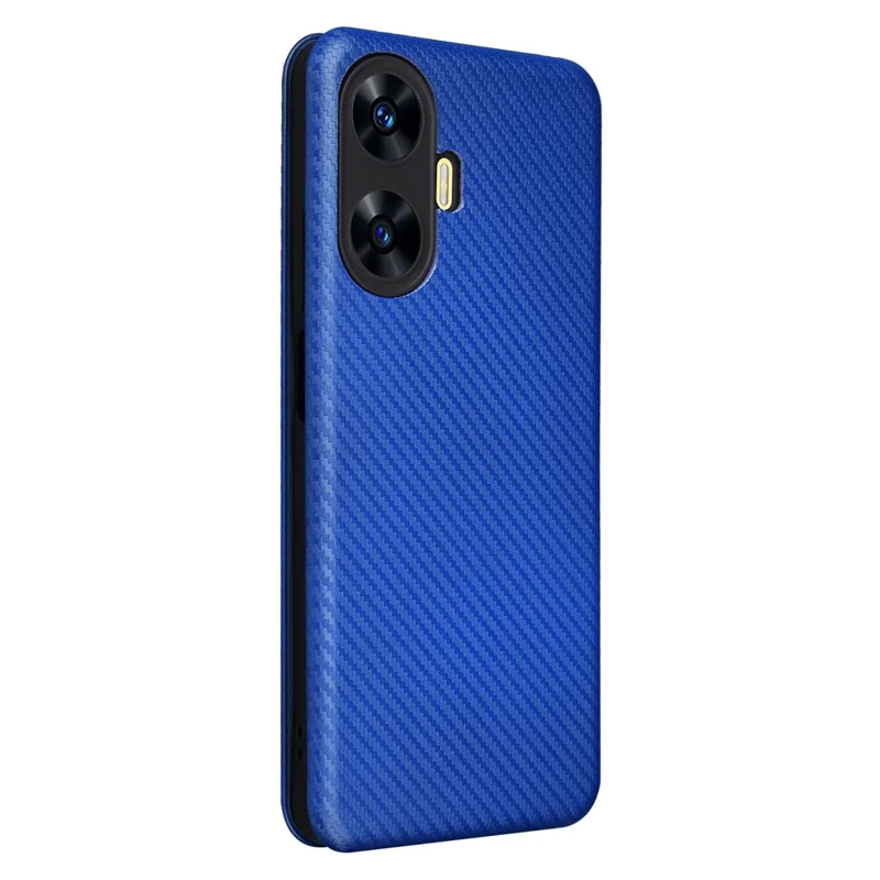 For Realme C55 Leather Stand Card Holder Phone Case Carbon Fiber Texture Phone Cover - Blue