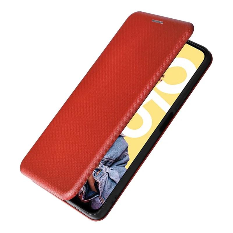 For Realme C55 Leather Stand Card Holder Phone Case Carbon Fiber Texture Phone Cover - Brown