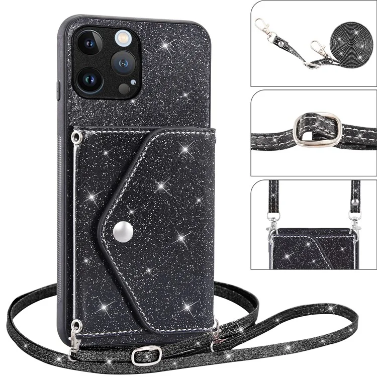 Per iPhone 13 Pro Max 6.7 pollici PU Leather+TPU Case Portacarte Triangolo Supporto per telefono Cover - Nero