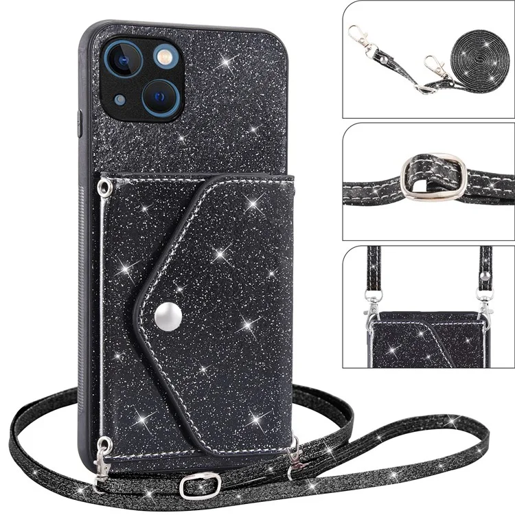 Funda de PU Leather+TPU para iPhone 13 mini de 5.4 pulgadas con soporte para tarjetas triangular y soporte - Negro