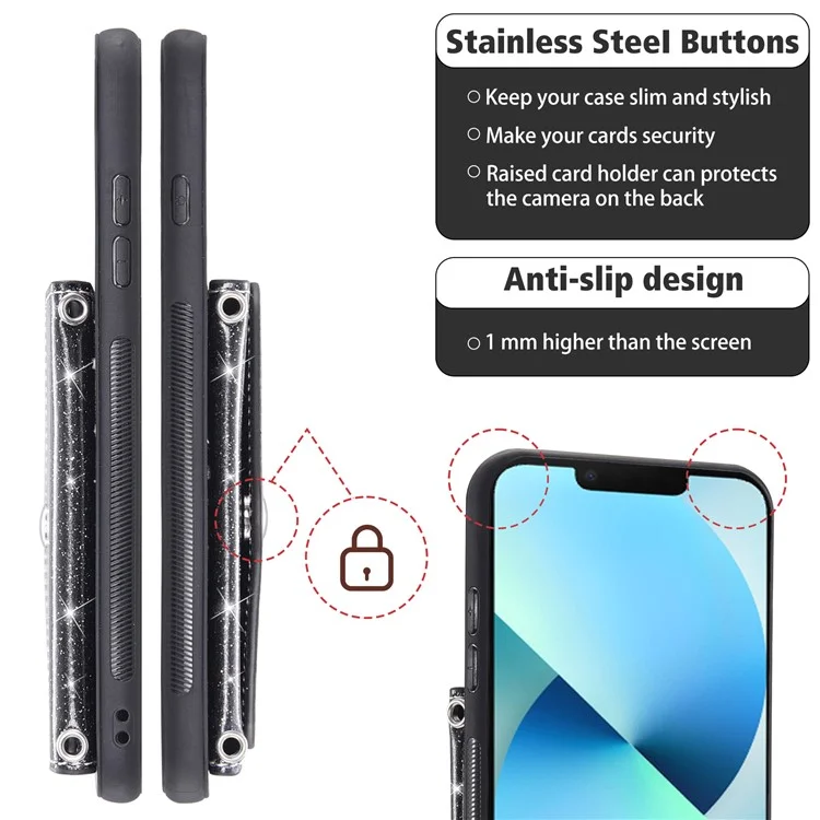 Funda de PU Leather+TPU para iPhone 13 mini de 5.4 pulgadas con soporte para tarjetas triangular y soporte - Negro