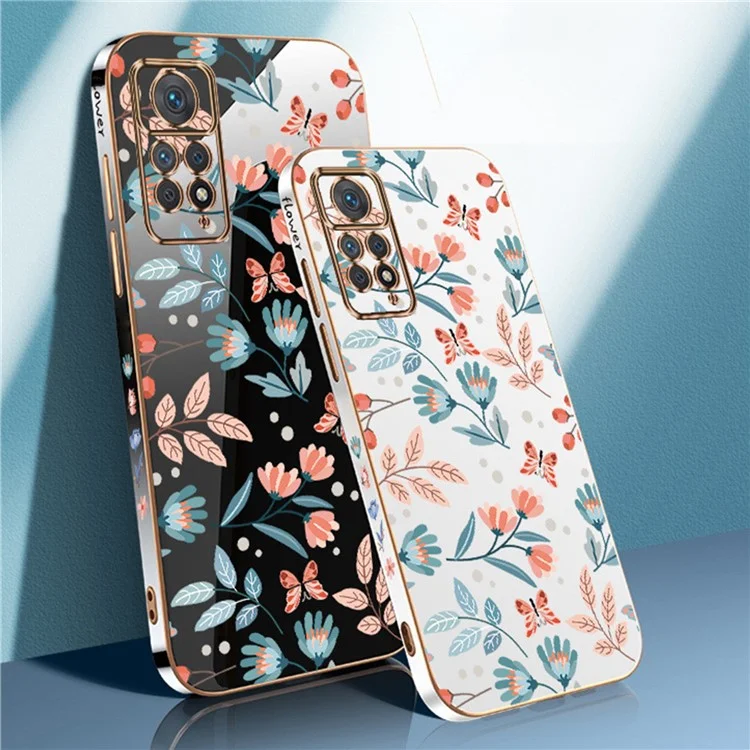 RZANTS per Xiaomi Redmi Note 11 Pro 5G (Qualcomm) / Note 11 Pro 4G (MediaTek) Custodia telefonica in plastica con rivestimento elettrolitico con motivo a fiori e farfalle - Bianco