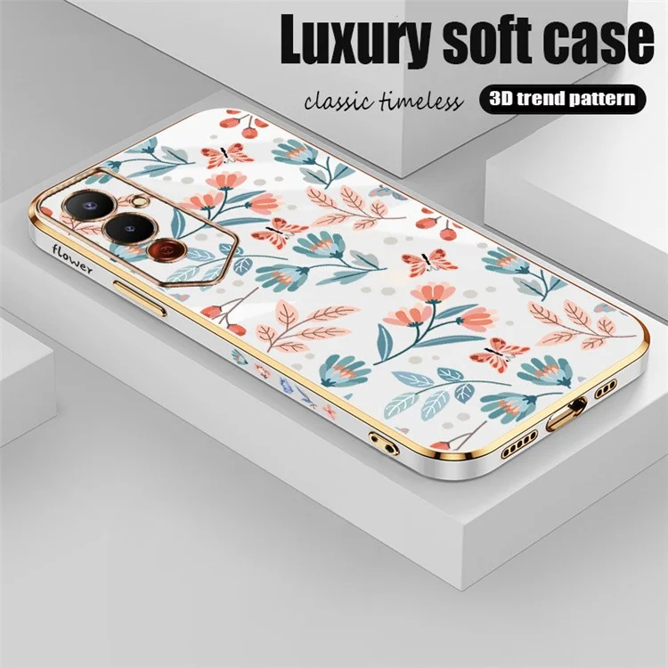 RZANTS For TECNO Pova 4 Pro 4G Electroplating Frame Phone Cover Flower Butterfly Pattern TPU Case - White
