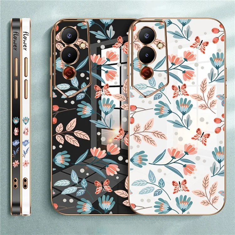 RZANTS For TECNO Pova 4 Pro 4G Electroplating Frame Phone Cover Flower Butterfly Pattern TPU Case - White