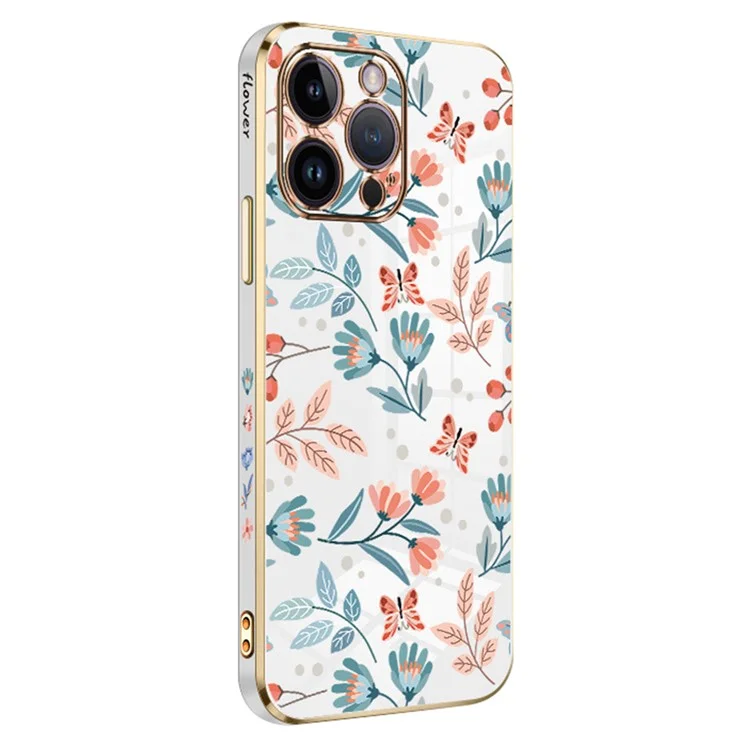 RZANTS Для iPhone 12 Pro Electroplating Edge Phone TPU Case Цветочный узор с бабочками Чехол для смартфона - Белый