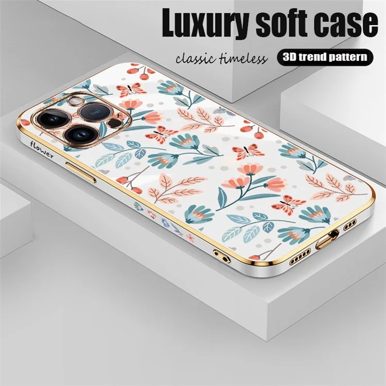 RZANTS Для iPhone 12 Pro Electroplating Edge Phone TPU Case Цветочный узор с бабочками Чехол для смартфона - Белый
