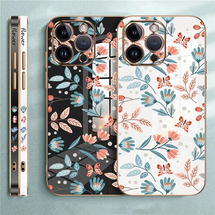 RZANTS Для iPhone 12 Pro Electroplating Edge Phone TPU Case Цветочный узор с бабочками Чехол для смартфона - Белый