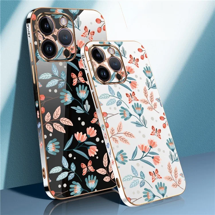 RZANTS Для iPhone 12 Pro Electroplating Edge Phone TPU Case Цветочный узор с бабочками Чехол для смартфона - Белый