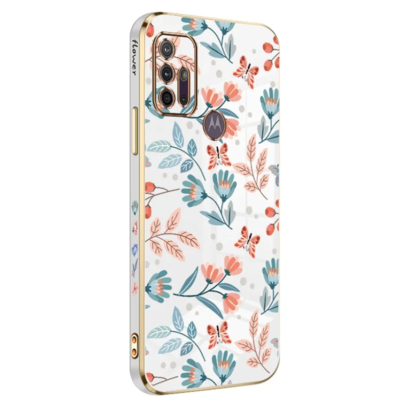 RZANTS For Motorola Moto G30 Electroplating Protective Phone Case Flower Butterfly Pattern TPU Cover - White