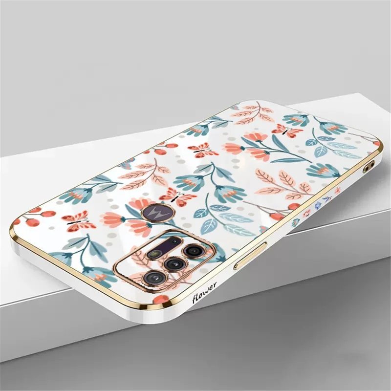 RZANTS For Motorola Moto G30 Electroplating Protective Phone Case Flower Butterfly Pattern TPU Cover - White