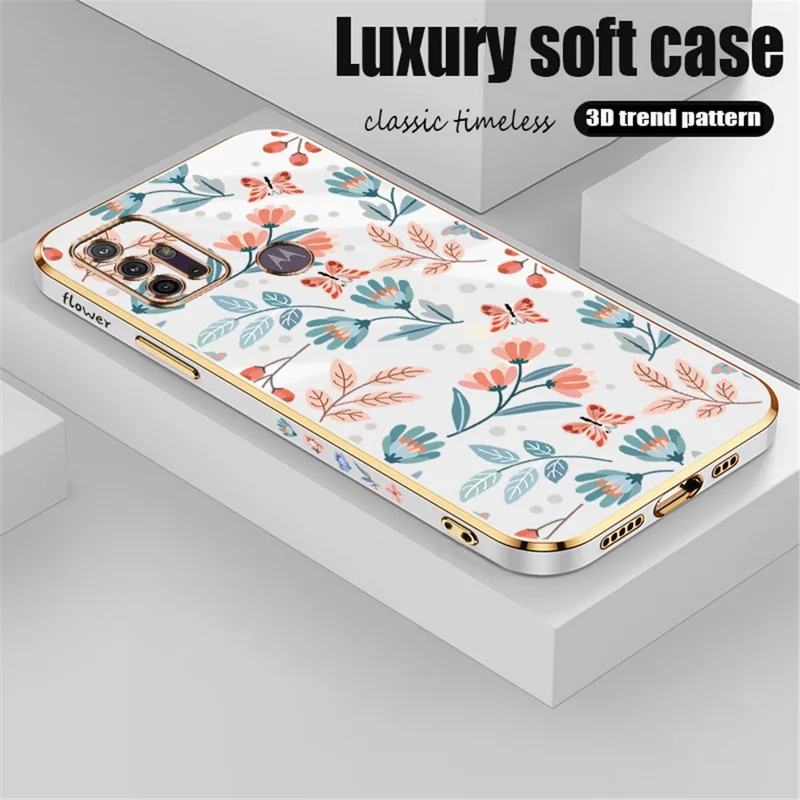 RZANTS For Motorola Moto G30 Electroplating Protective Phone Case Flower Butterfly Pattern TPU Cover - White