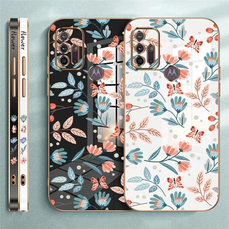 RZANTS For Motorola Moto G30 Electroplating Protective Phone Case Flower Butterfly Pattern TPU Cover - White