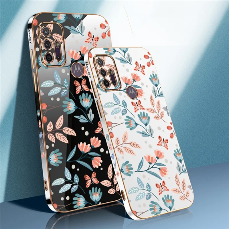 RZANTS For Motorola Moto G30 Electroplating Protective Phone Case Flower Butterfly Pattern TPU Cover - White