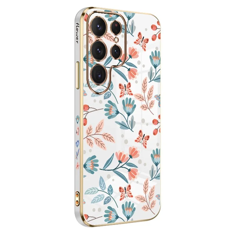 RZANTS For Samsung Galaxy S22 Ultra 5G Phone Case Electroplating Flower Butterfly Pattern TPU Cover - White